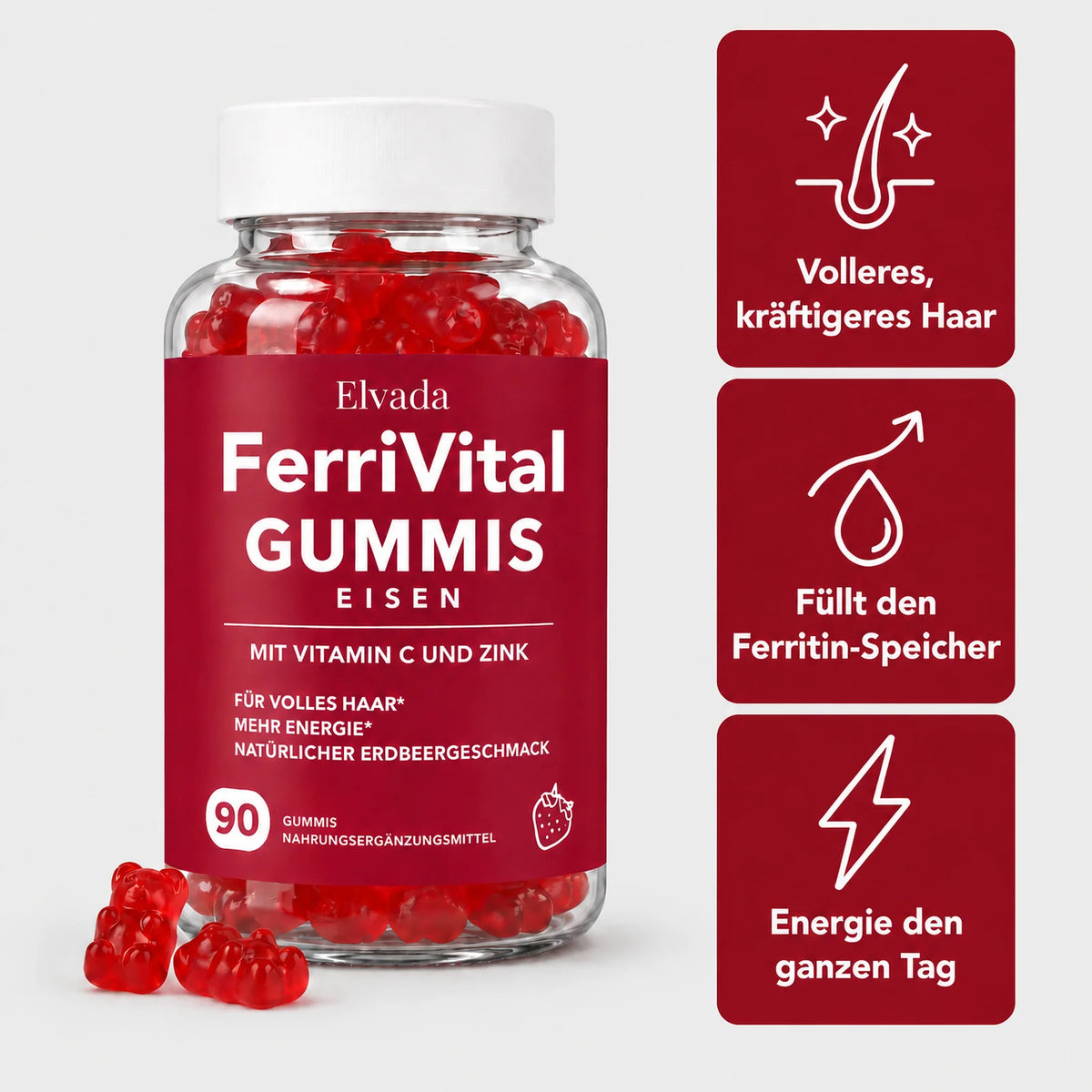 Elvada FerriVital Gummis mit Eisen, Vitamin C und Zink, 90 Gummis